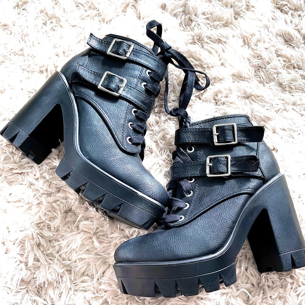 Bamboo Vegan Leather Lace Up Chunky Platform Boots